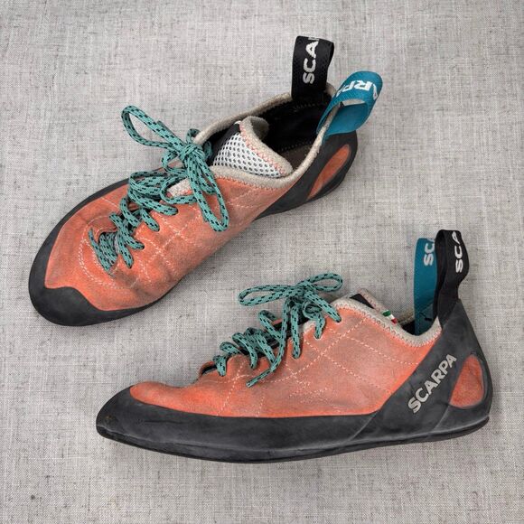 Scarpa Helix Climbing Shoe Orange Suede Lace‎ Up Women's Size 8.5 - Picture 1 of 11